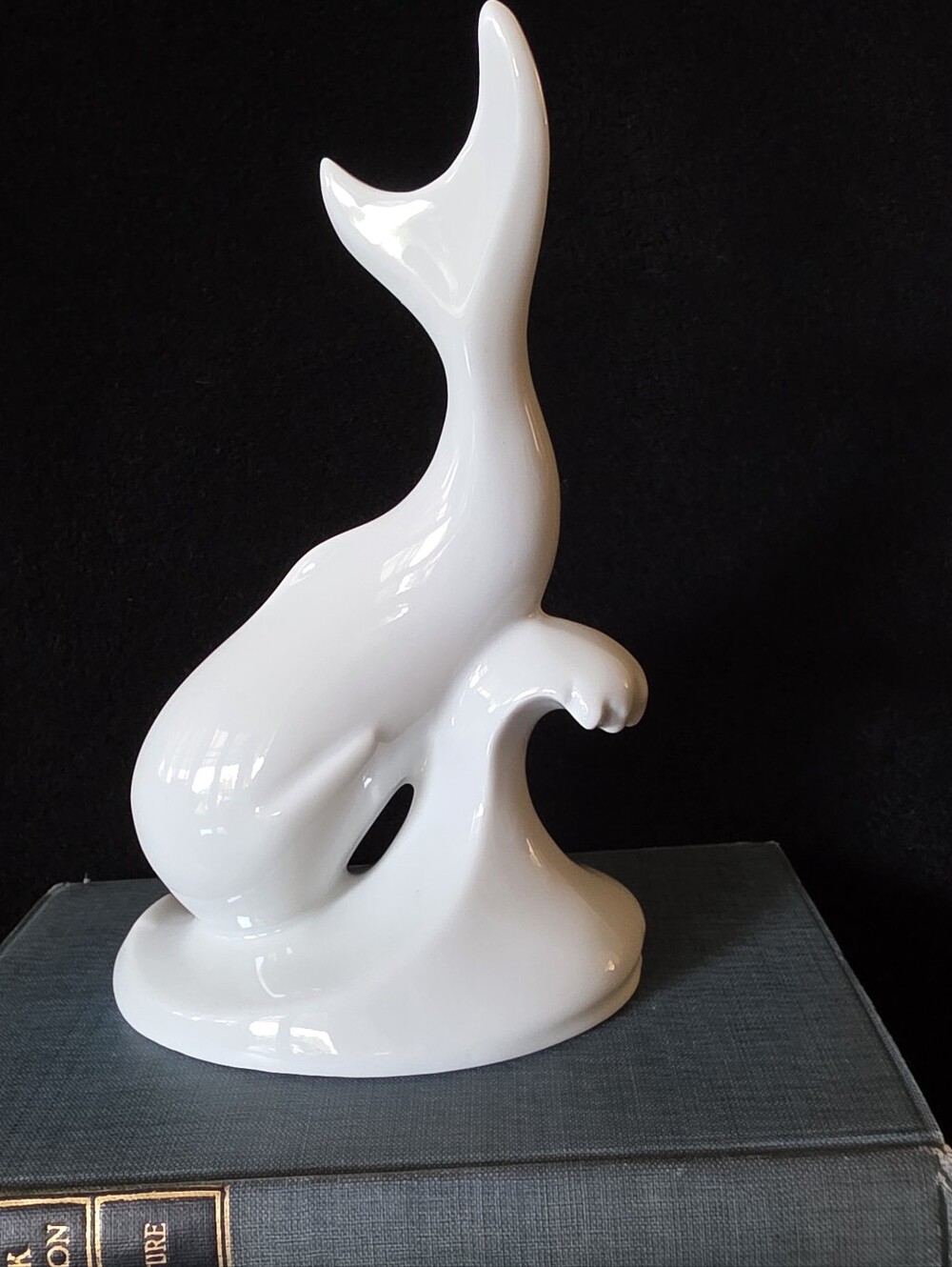 Vintage Naaman Israel White Porcelain Dolphin Sculpture Modernist Figurine